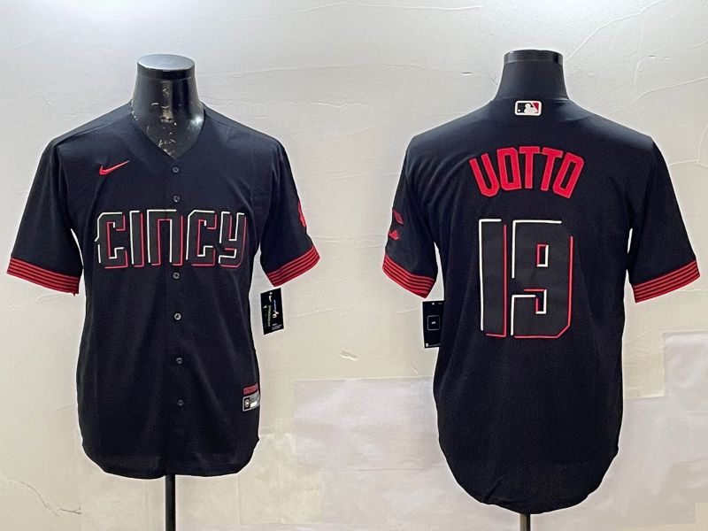 Men Cincinnati Reds #19 Uotto Black City Edition Game Nike 2025 MLB Jersey style 1